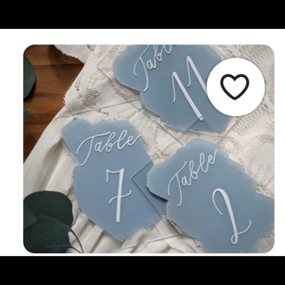 Brushed Acrylic Table Numbers | Hand Lettered  dusty blue & white